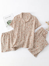 3Pcs Summer Floral Shirt Shorts Pajama Set
