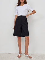 High Waisted Solid Tailored Shorts