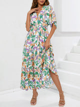 V Neck Batwing Sleeve Floral Maxi Dress