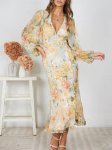 Chiffon Floral V Neck Maxi Dress