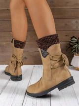 Knit Patchwork Mid Winter Boots
