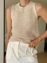 Hollw Out Knit Solid Tank