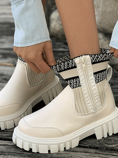 Knitted Elastic Zipper Ankle Boots