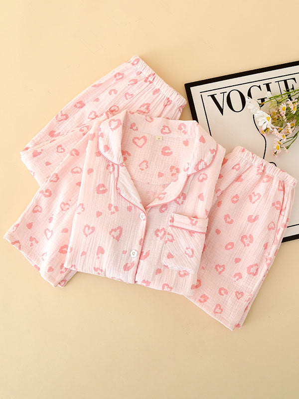 Ensemble de pyjama d'été 3 pièces à imprimé cœur rose
