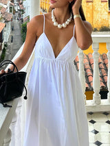 V Neck Backless Solid Camisole Maxi Dress
