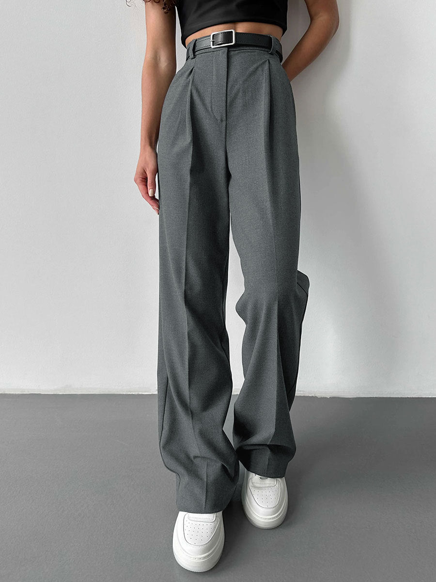 Solid Color Straight Leg Long Pants