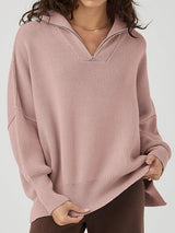 Long Sleeve Zipper Ribbed Knit Pullover