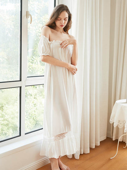 Cotton Off Shoulder Solid Nightgown