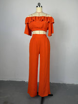 Ruffle Crop Top & Wide Leg Pant set