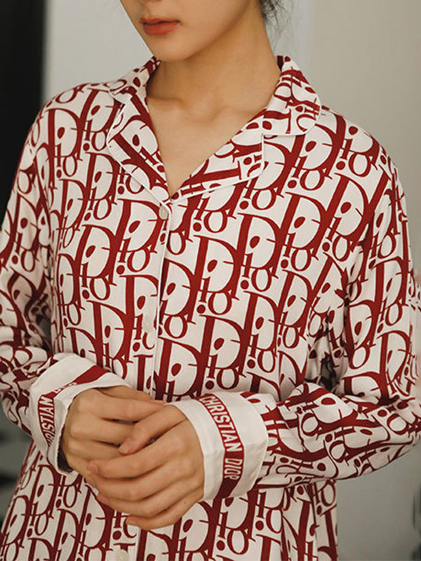 Satin 2Pcs Red Letter Pajama Set