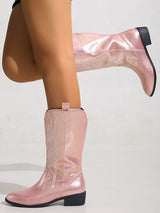 Embroidered Glossy High Top Boots
