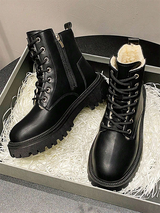 Side Zipper & Lace Up Lined Mid Boots