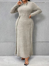 Solid Color Crew Neck Slit Knit Maxi Dress