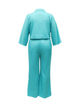 Solid Color Tie Up Shirt & Wide Leg Pant Set