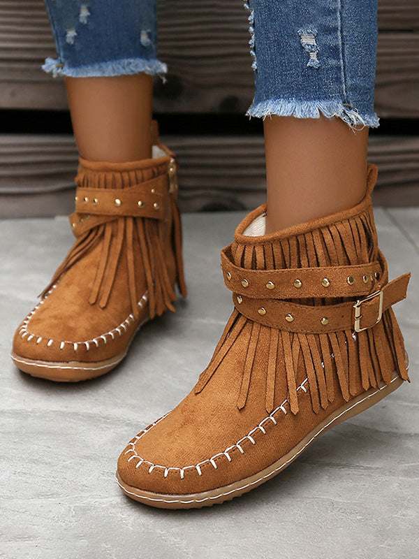 Vintage  Studded Fringe Buckle Boots