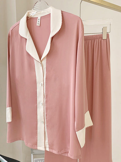 Satin Bicolor Shirt Pajama Set