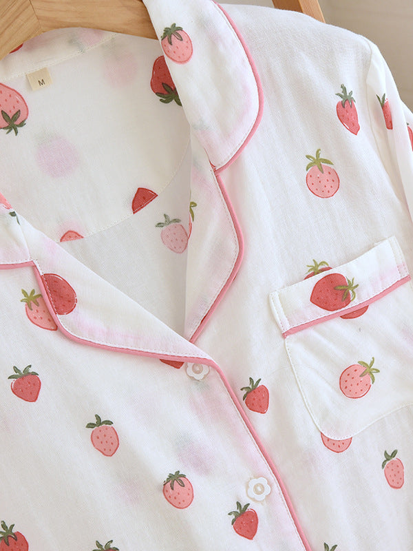 Cotton Strawberry Print Long Sleeve Pajama Set