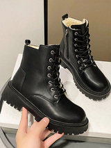 Side Zipper & Lace Up Lined Mid Boots