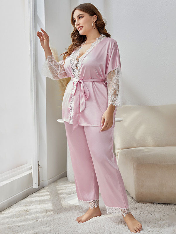 Satin Cardigan Plus Size Pajama Set