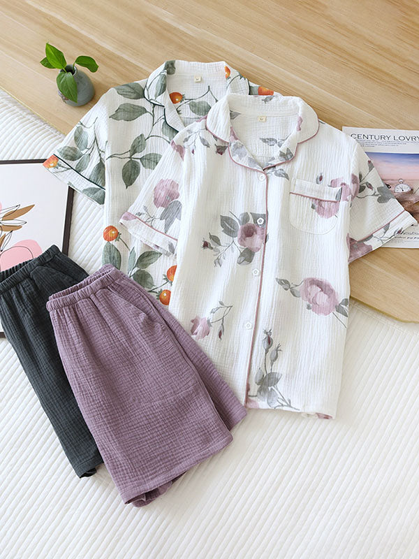 Cotton Flower Shorts Pajama Set