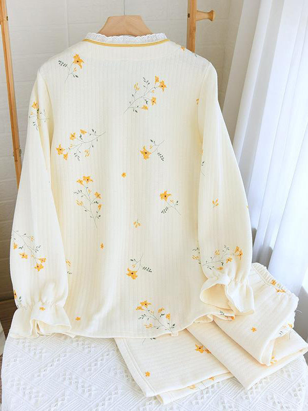 Cotton 2Pcs Lily Flower Robe Set