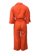 Solid Color Tie Up Shirt & Wide Leg Pant Set