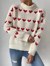 Turtleneck Heart Printed Sweater
