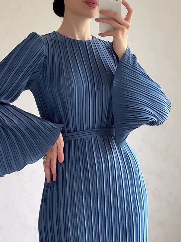 Pleated Flared Sleeve Maxi Dress