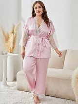 Satin Cardigan Plus Size Pajama Set