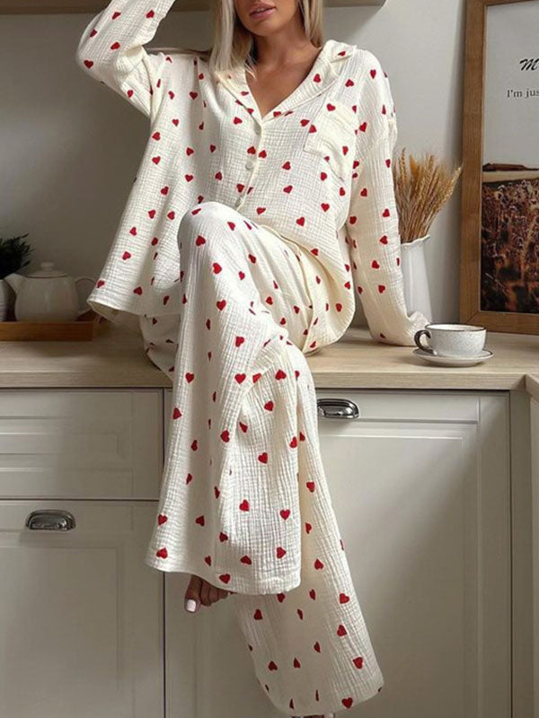 Heart Printed Long Sleeve Lounge Set