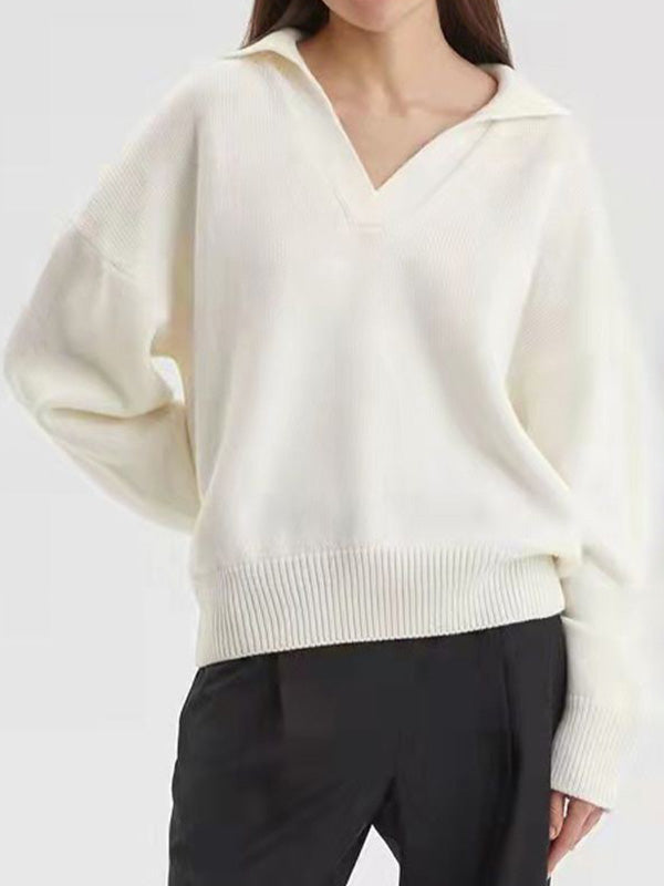 V Neck Polo Solid Sweater