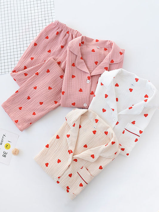 Cotton Heart Printed Pajama Set