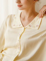 Rose Embroidery Bubble Sleeve Pajama Set