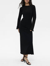 Knitted Crew Neck Maxi Solid Dress