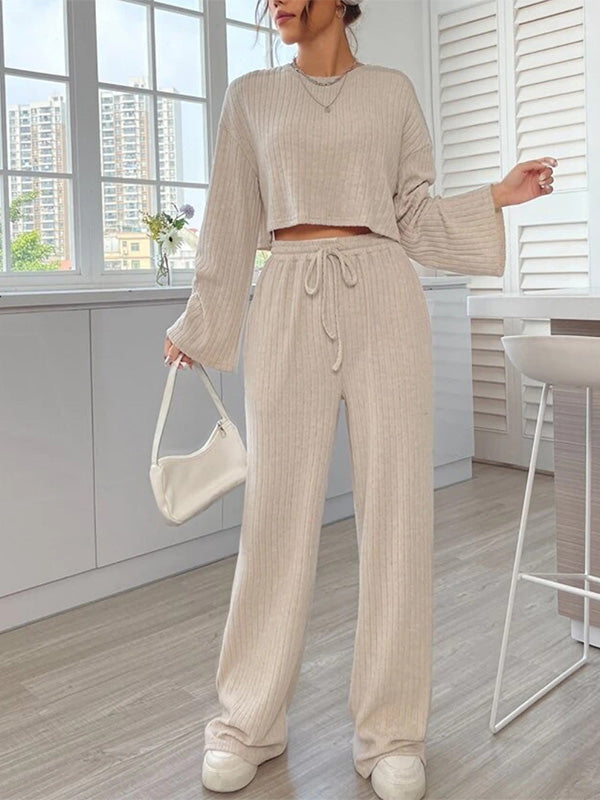 2Pcs Crop Top Wide Leg Pant Set