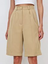 High Waisted Solid Tailored Shorts