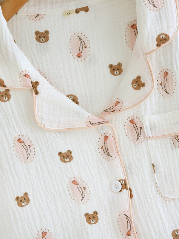 Cotton Bear and Floral Print Pajamas