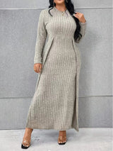 Solid Color Crew Neck Slit Knit Maxi Dress