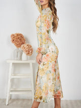 Chiffon Floral V Neck Maxi Dress