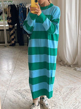 Bicolor Striped Knit Maxi Dress