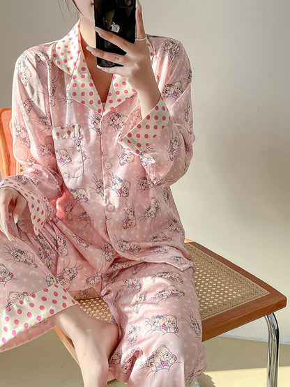 Satin Polka Dots Bear Pajama Set