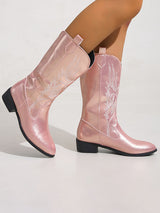 Embroidered Glossy High Top Boots