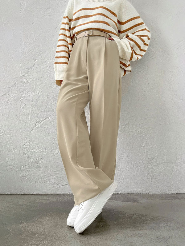 Solid Color Straight Leg Long Pants