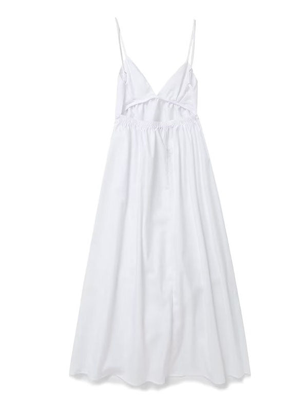 V Neck Backless Solid Camisole Maxi Dress
