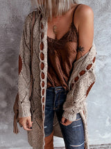 Cable Knit Patch Hoodede Cardigan