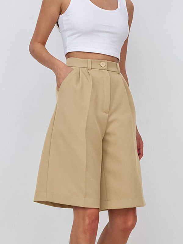 High Waisted Solid Tailored Shorts