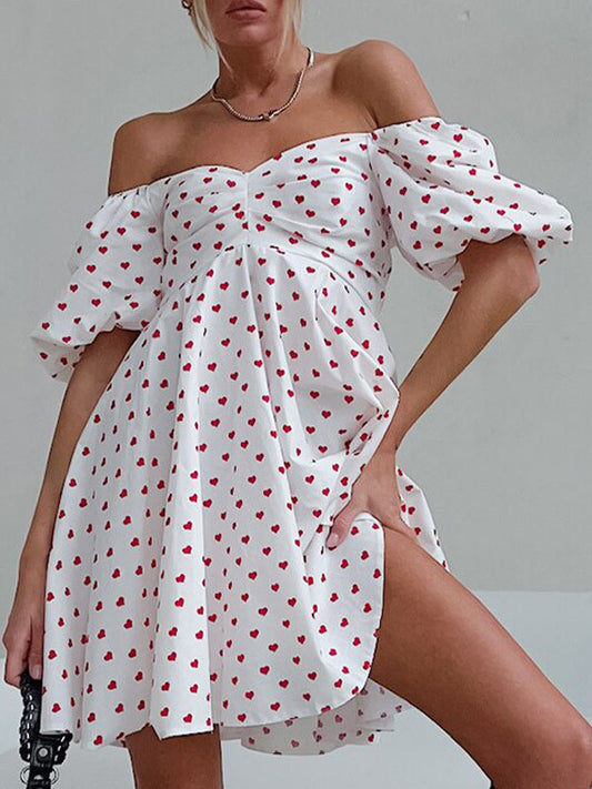 Polka Dots Off Shoulder Swing Mini Dress
