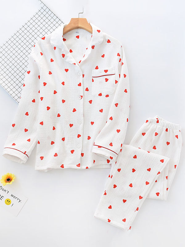 Cotton Heart Printed Pajama Set