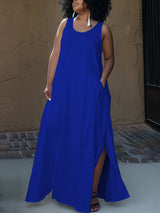 Sleeveless Solid Color Slit Maxi Dress