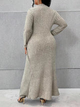 Solid Color Crew Neck Slit Knit Maxi Dress